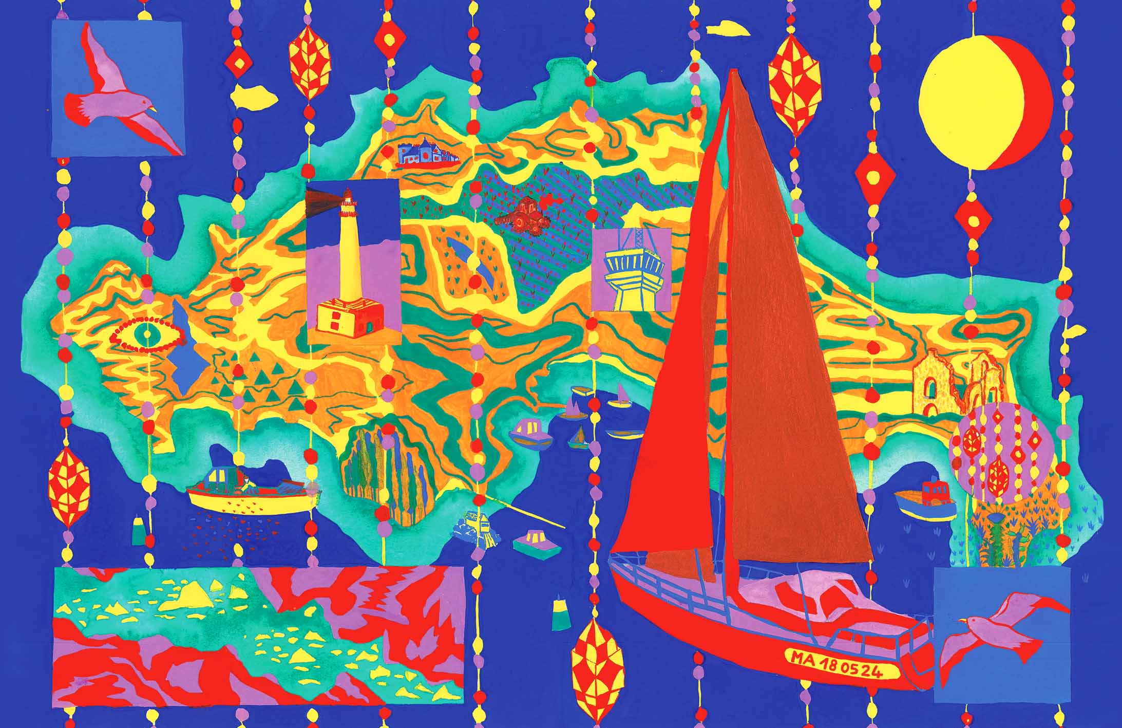 Île de Batz, peinture à la gouache, 29,7 x 42 cm